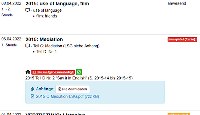 Hier als Beispiel ein kleiner Ausschnitt aus einem C-Kurs Englisch im Jahrgang 9. Image